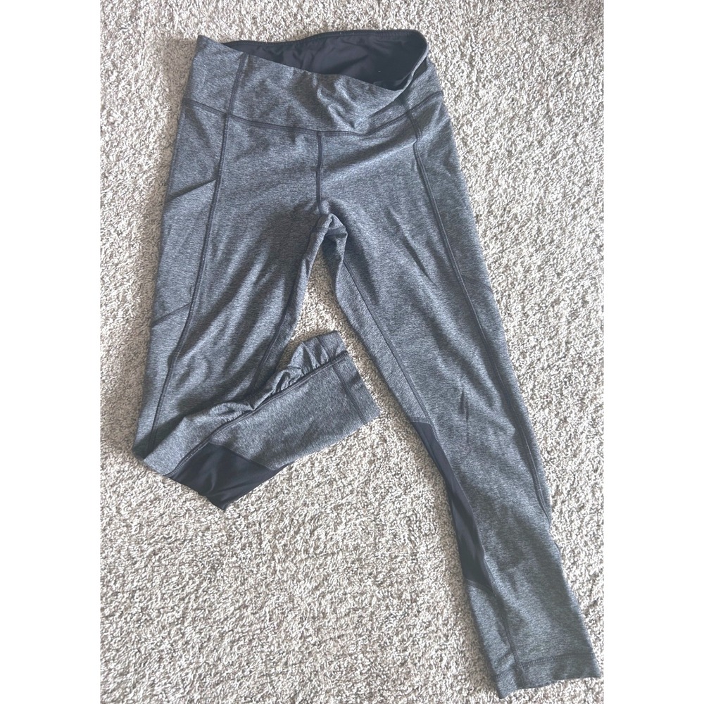 Lululemon Grey Space Dye Ruched Mesh Crop Leggings Size 4 Pockets Zippered Back
